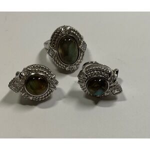 Judith Ripka Sterling Silver Labradorite CZ Ring Size 6 and Earrings Set